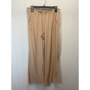 Jolt Linen Blend Drawstring Pants Sz 26 Salmon Raw Hem Embroidered Bohemian